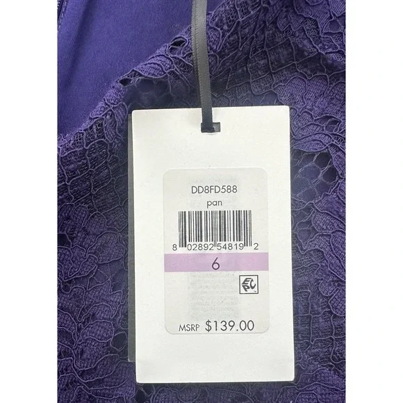 NEW DKNY Womens Purple Crochet Lace V-Neck Sleeveless Dress Size 6 Wedding NWT - Picture 7 of 12